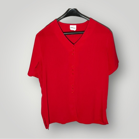 Vintage JR Bentley Red Button Down Short Sleeve Blouse Top - Picture 3 of 12